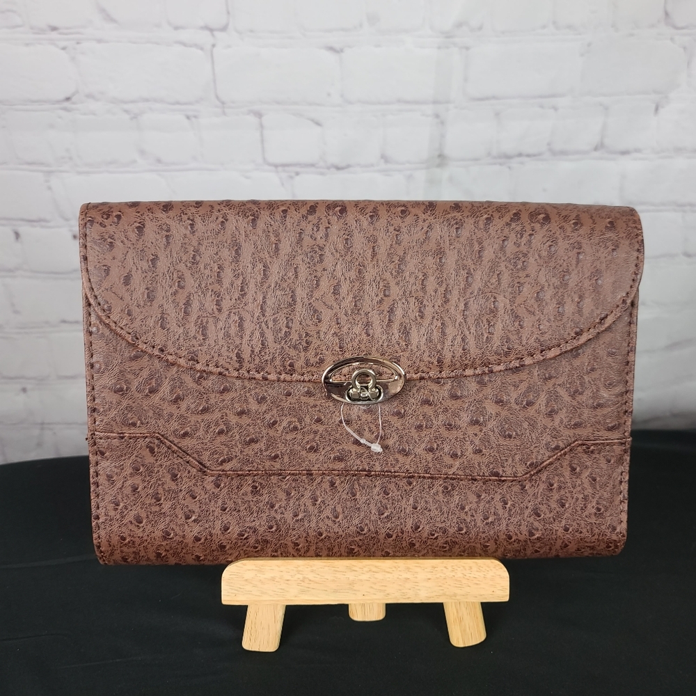 13 Pocket Organizer Faux Ostrich with gold-tone hardware